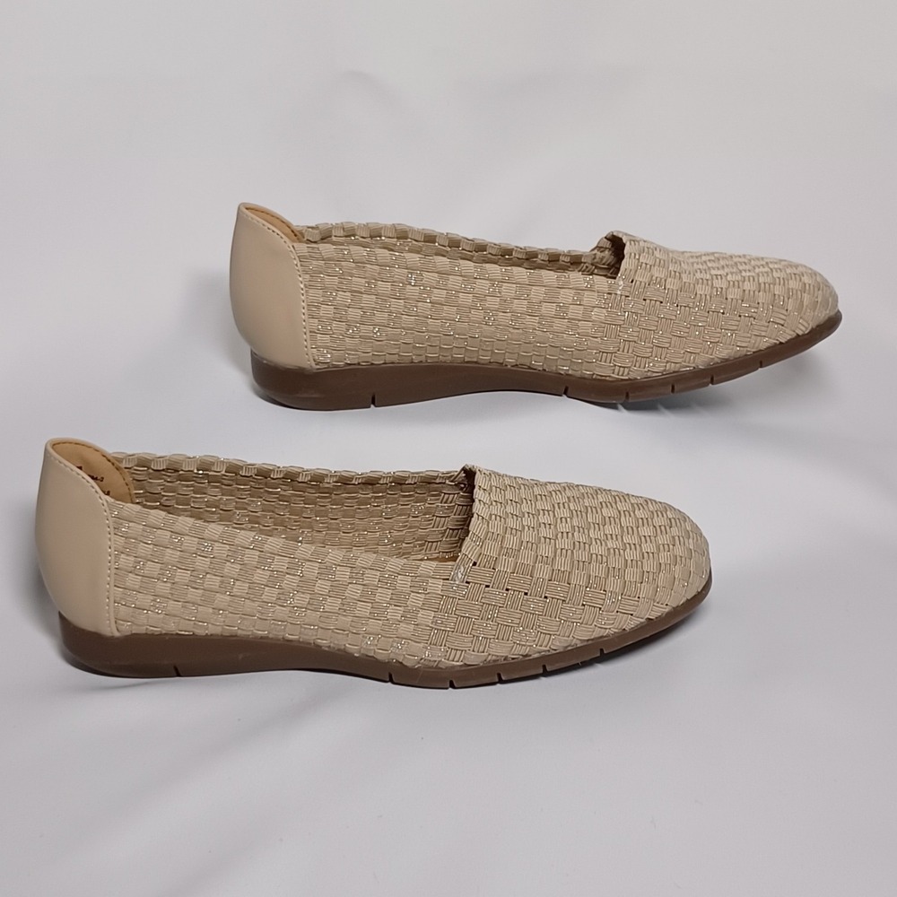 Comfortview Women's 8WW Bethany Beige Metallic Woven Flat Slip-On Stretch